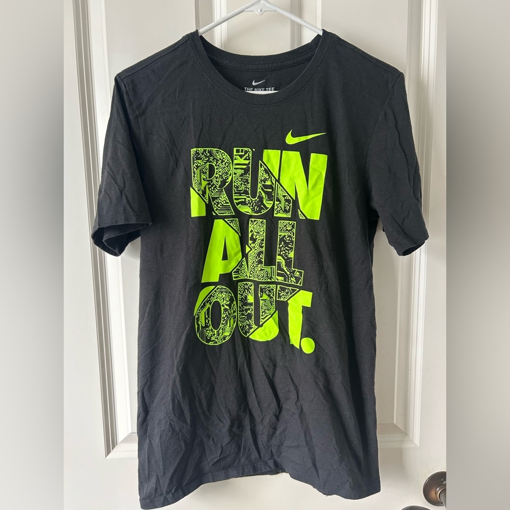 Nike Black Run T-Shirt with Neon Green Print Unisex Size Small